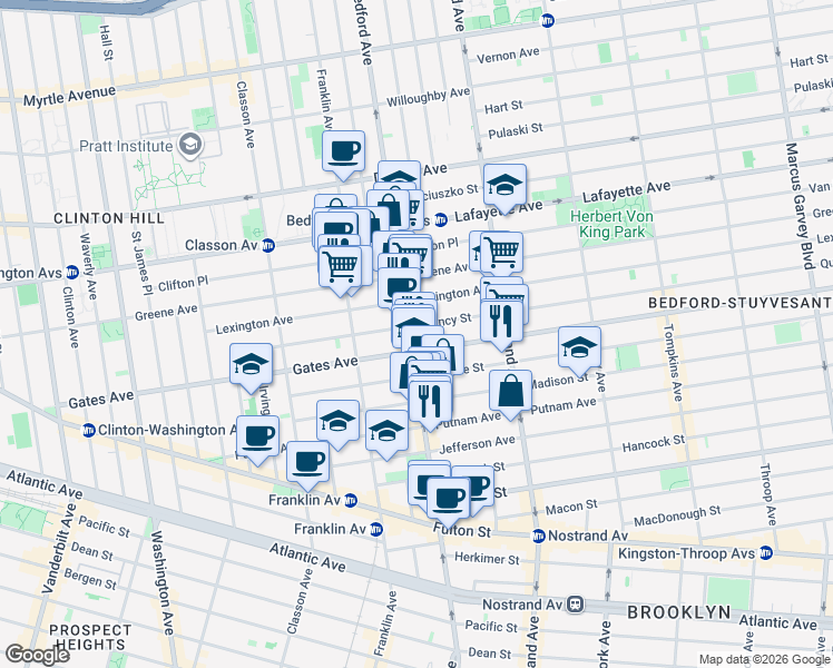 map of restaurants, bars, coffee shops, grocery stores, and more near in Brooklyn