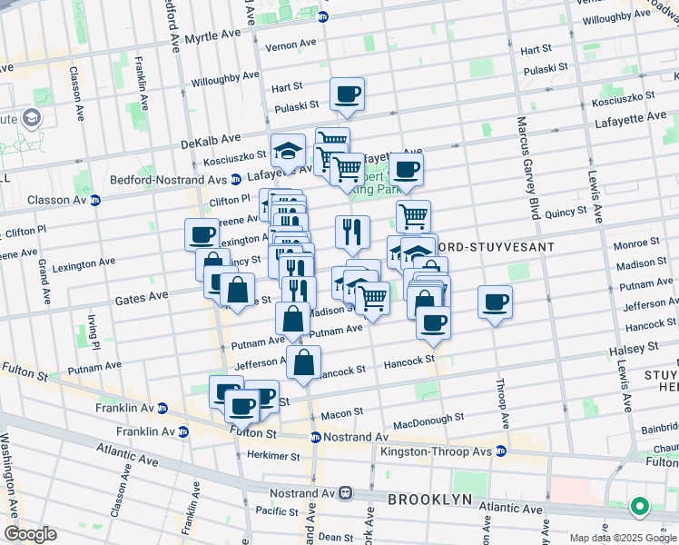 map of restaurants, bars, coffee shops, grocery stores, and more near 446 Gates Avenue in Brooklyn