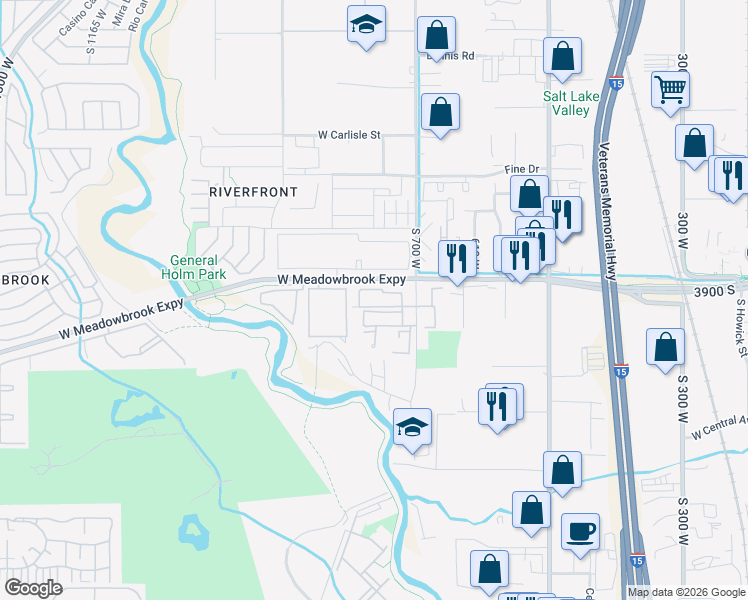 map of restaurants, bars, coffee shops, grocery stores, and more near 764 West 3940 South in Murray