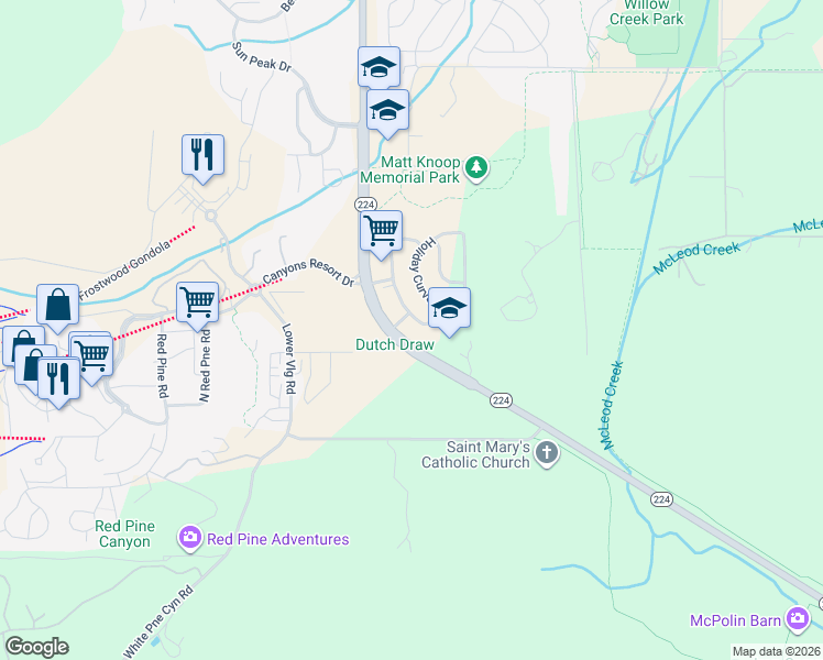 map of restaurants, bars, coffee shops, grocery stores, and more near 3819 Village Round Drive in Park City