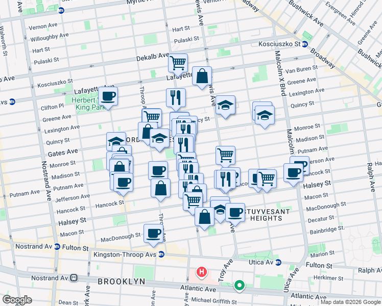 map of restaurants, bars, coffee shops, grocery stores, and more near in Brooklyn