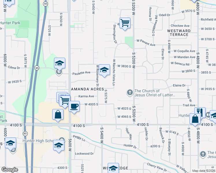 map of restaurants, bars, coffee shops, grocery stores, and more near 5362 Elaine Avenue in Salt Lake City