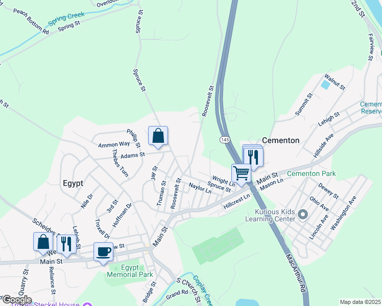 map of restaurants, bars, coffee shops, grocery stores, and more near 4256 Roosevelt Street in Whitehall