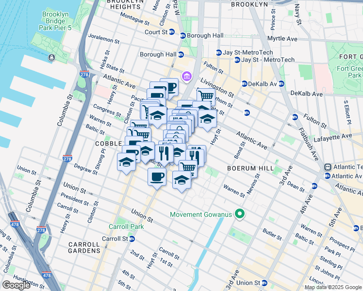 map of restaurants, bars, coffee shops, grocery stores, and more near in Brooklyn