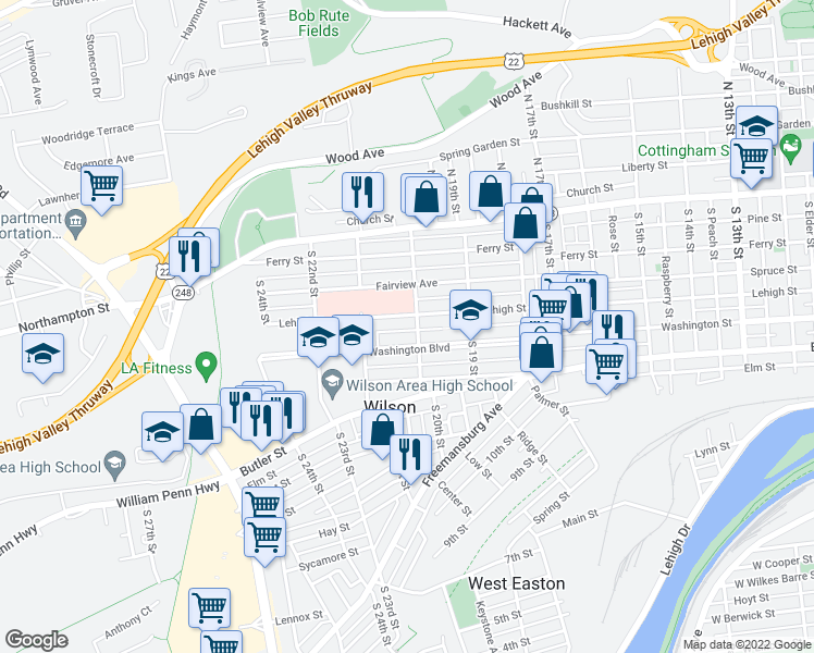 map of restaurants, bars, coffee shops, grocery stores, and more near 2010 Beech Street in Easton