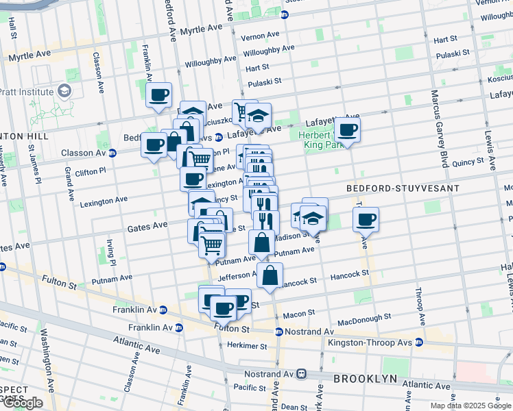 map of restaurants, bars, coffee shops, grocery stores, and more near 370 Gates Avenue in Brooklyn
