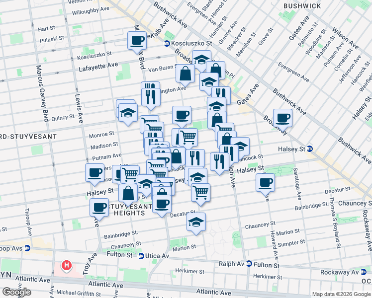 map of restaurants, bars, coffee shops, grocery stores, and more near in Brooklyn