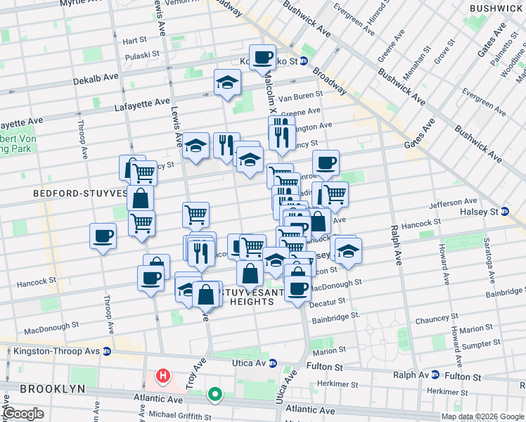 map of restaurants, bars, coffee shops, grocery stores, and more near 742 Putnam Avenue in Brooklyn
