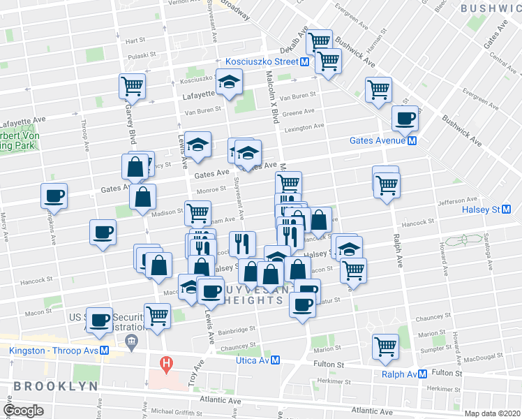 map of restaurants, bars, coffee shops, grocery stores, and more near 742 Putnam Avenue in Brooklyn