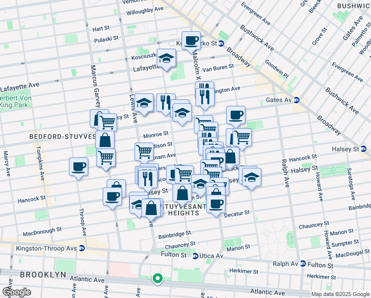 map of restaurants, bars, coffee shops, grocery stores, and more near 742 Putnam Avenue in Brooklyn