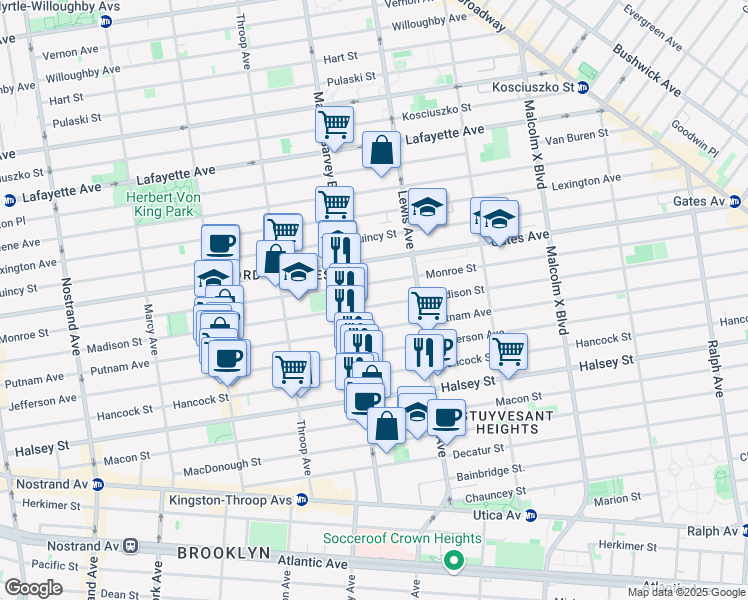 map of restaurants, bars, coffee shops, grocery stores, and more near in Brooklyn