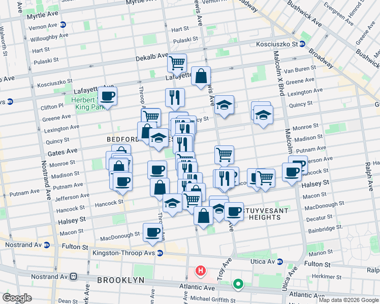 map of restaurants, bars, coffee shops, grocery stores, and more near in Brooklyn