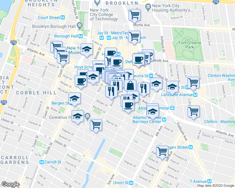 map of restaurants, bars, coffee shops, grocery stores, and more near 415 Pacific Street in Brooklyn