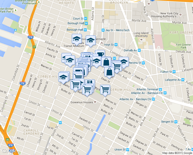map of restaurants, bars, coffee shops, grocery stores, and more near 128 Bergen Street in Brooklyn