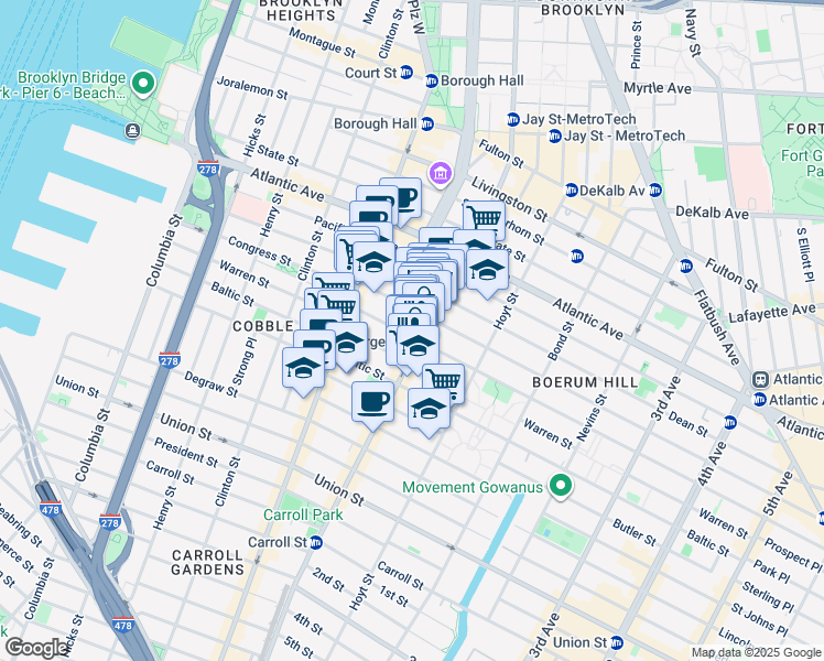 map of restaurants, bars, coffee shops, grocery stores, and more near in Brooklyn