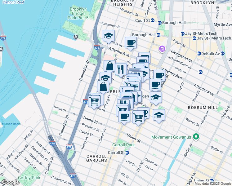 map of restaurants, bars, coffee shops, grocery stores, and more near in Brooklyn