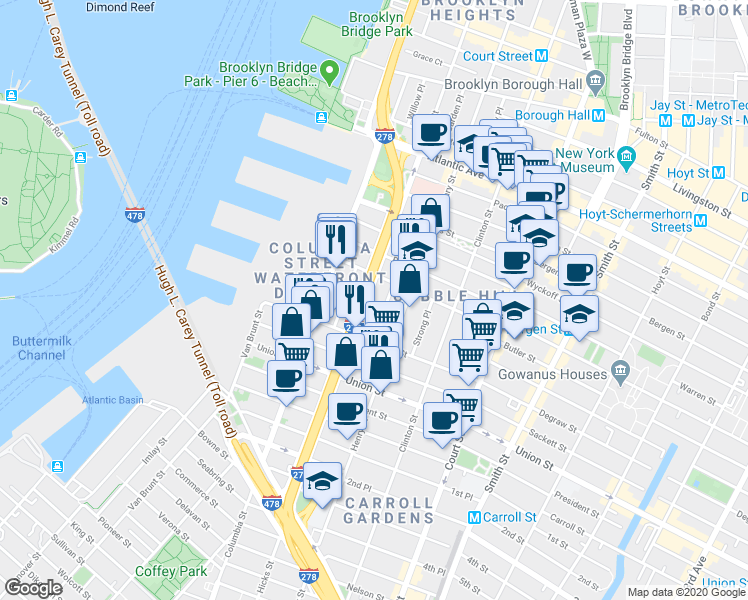 map of restaurants, bars, coffee shops, grocery stores, and more near 30 Cheever Place in Brooklyn