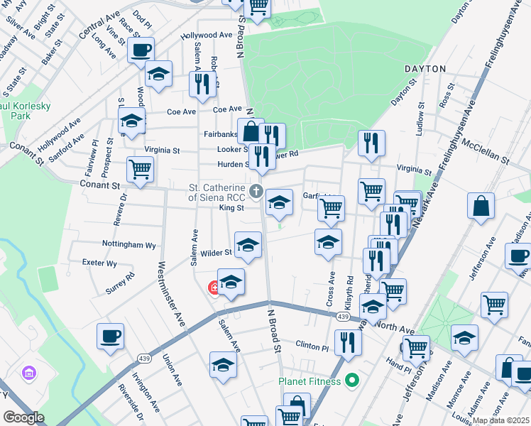 map of restaurants, bars, coffee shops, grocery stores, and more near 919 North Broad Street in Elizabeth