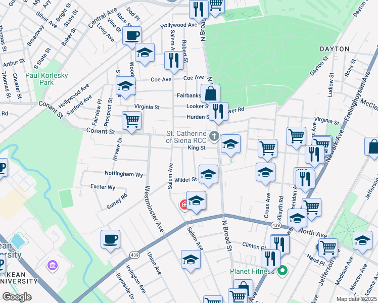 map of restaurants, bars, coffee shops, grocery stores, and more near 938 Roanoke Avenue in Hillside