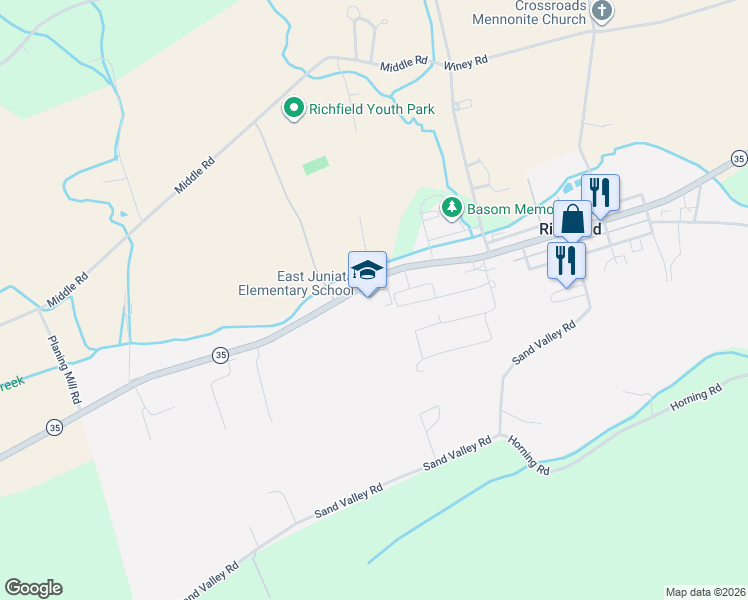 map of restaurants, bars, coffee shops, grocery stores, and more near 54 Main Street in Richfield