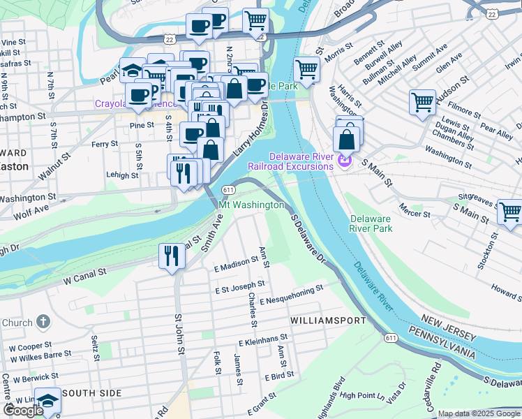 map of restaurants, bars, coffee shops, grocery stores, and more near 308 Lachenour Avenue in Easton