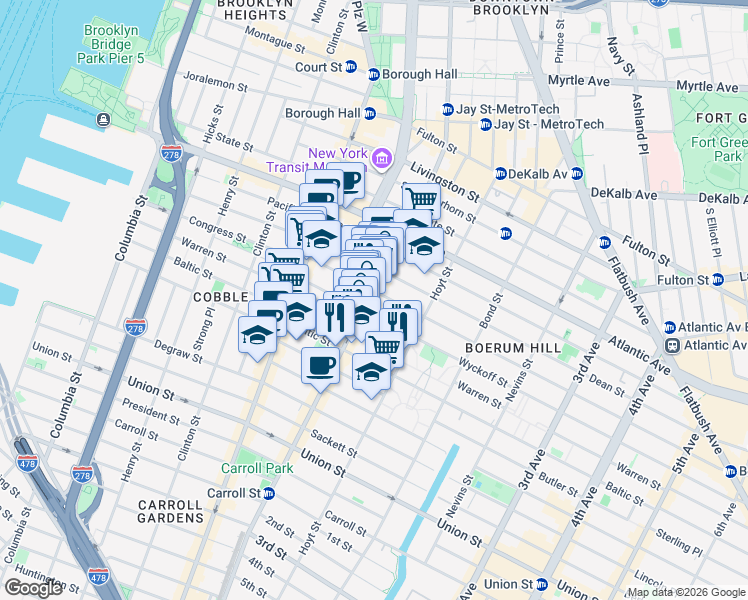 map of restaurants, bars, coffee shops, grocery stores, and more near in Brooklyn