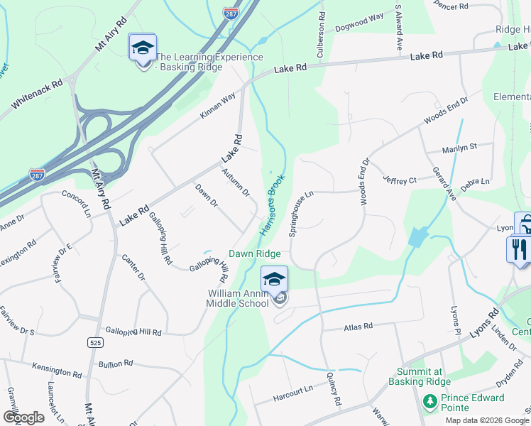 map of restaurants, bars, coffee shops, grocery stores, and more near 42 Autumn Drive in Bernards
