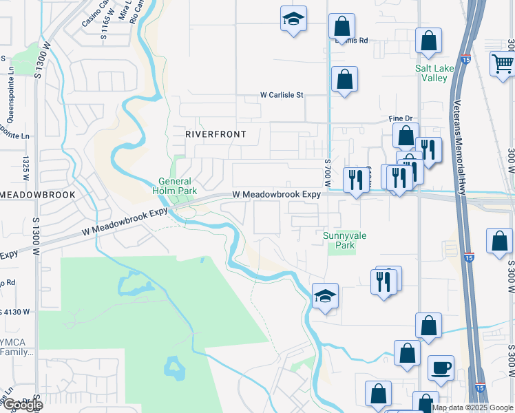 map of restaurants, bars, coffee shops, grocery stores, and more near 3917 South River Trail Terrace in Salt Lake City