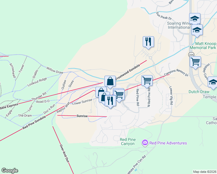 map of restaurants, bars, coffee shops, grocery stores, and more near 3855 Grand Summit Drive in Park City