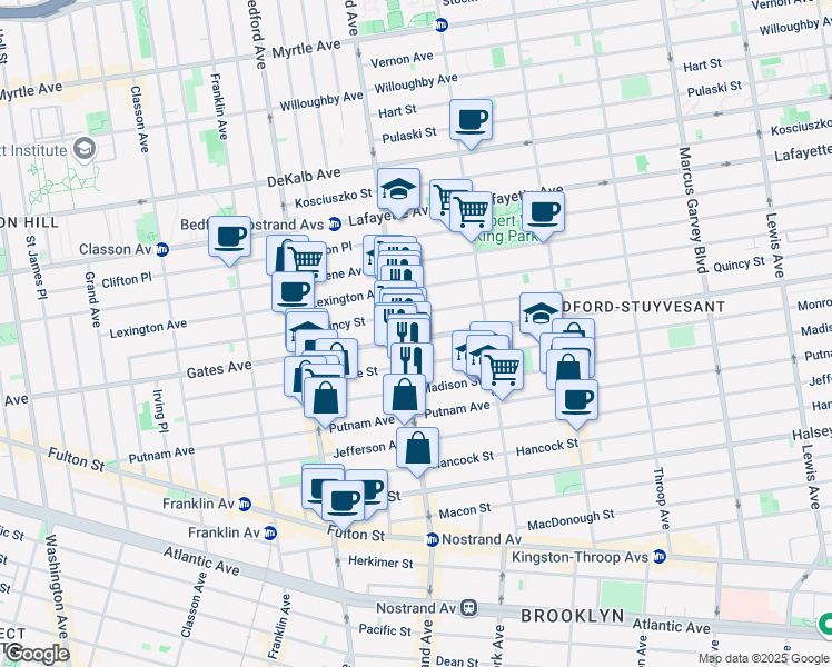 map of restaurants, bars, coffee shops, grocery stores, and more near 419 Gates Avenue in Brooklyn