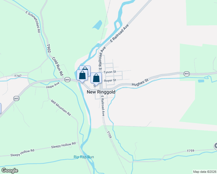 map of restaurants, bars, coffee shops, grocery stores, and more near 316 Hughes Street in New Ringgold