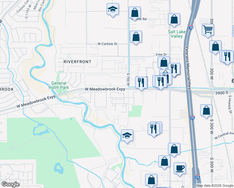 map of restaurants, bars, coffee shops, grocery stores, and more near 764 West 3940 South in Murray
