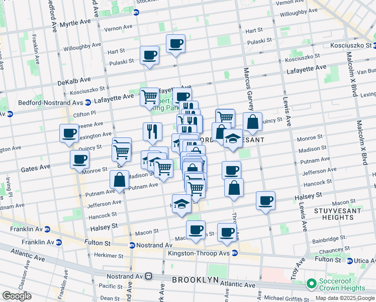 map of restaurants, bars, coffee shops, grocery stores, and more near 344 Monroe Street in Brooklyn