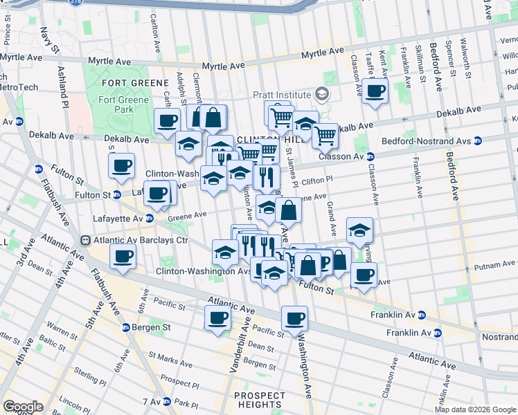 map of restaurants, bars, coffee shops, grocery stores, and more near in Brooklyn