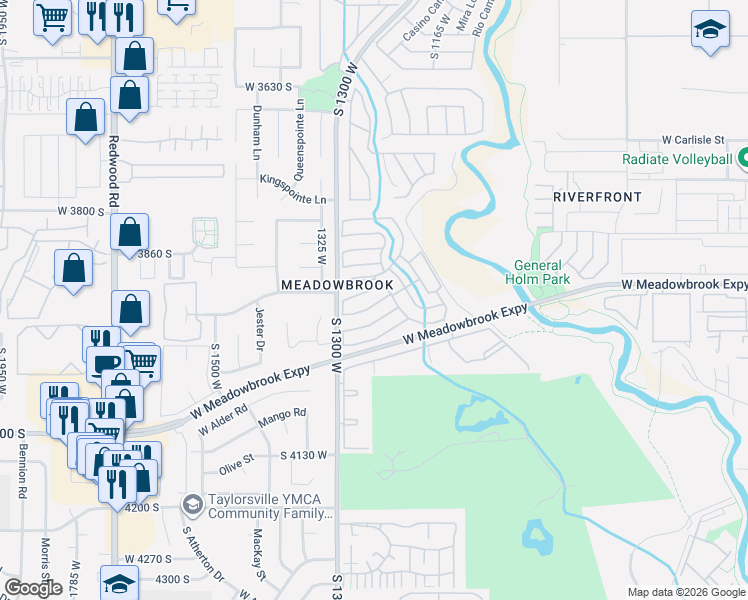 map of restaurants, bars, coffee shops, grocery stores, and more near 1279 Thrush Road in Salt Lake City