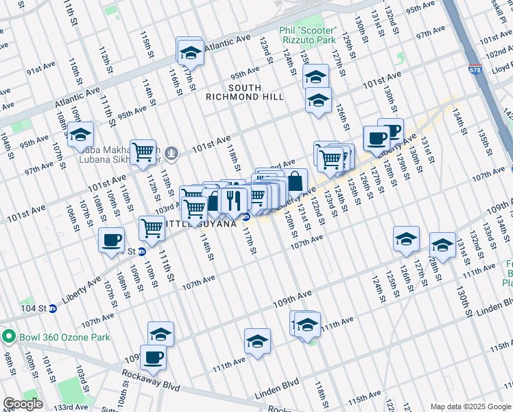 map of restaurants, bars, coffee shops, grocery stores, and more near in Queens