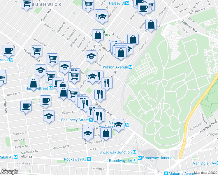 map of restaurants, bars, coffee shops, grocery stores, and more near in Brooklyn