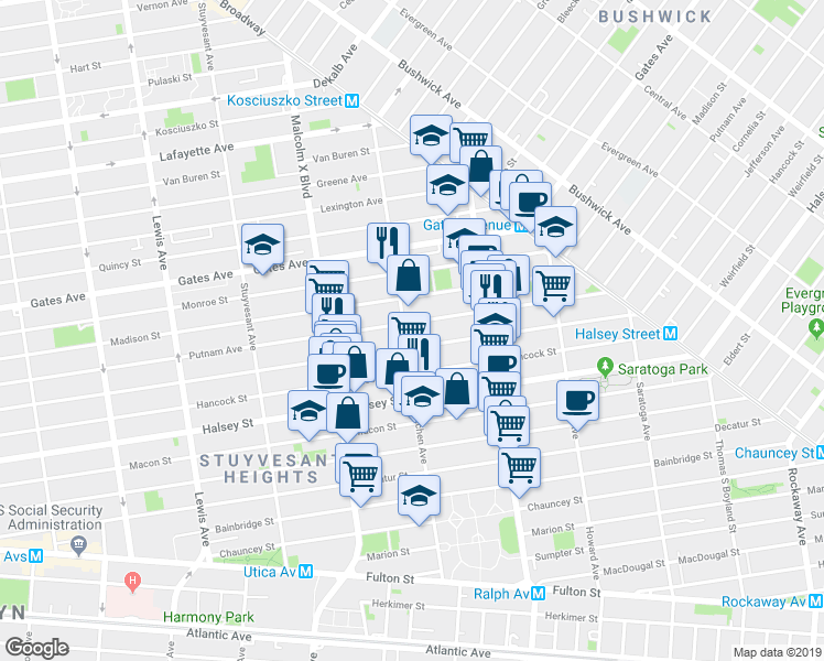 map of restaurants, bars, coffee shops, grocery stores, and more near 780 Jefferson Avenue in Brooklyn