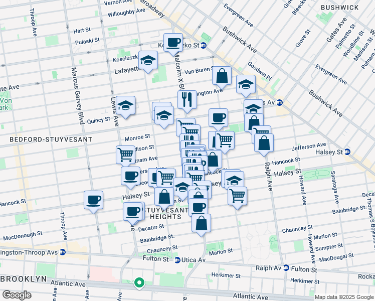 map of restaurants, bars, coffee shops, grocery stores, and more near 784 Putnam Avenue in Brooklyn