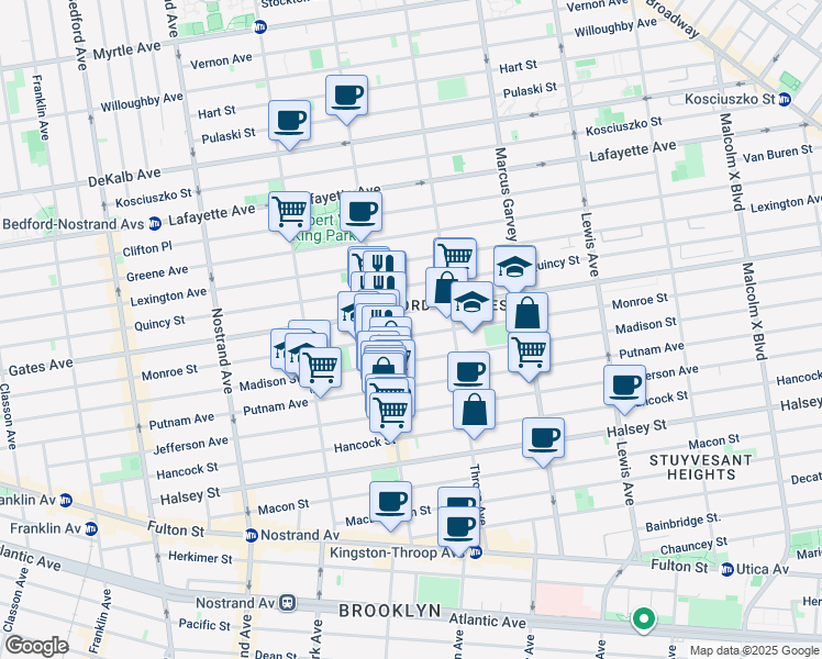 map of restaurants, bars, coffee shops, grocery stores, and more near 364 Monroe Street in Brooklyn