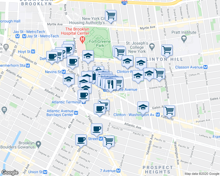 map of restaurants, bars, coffee shops, grocery stores, and more near in Brooklyn