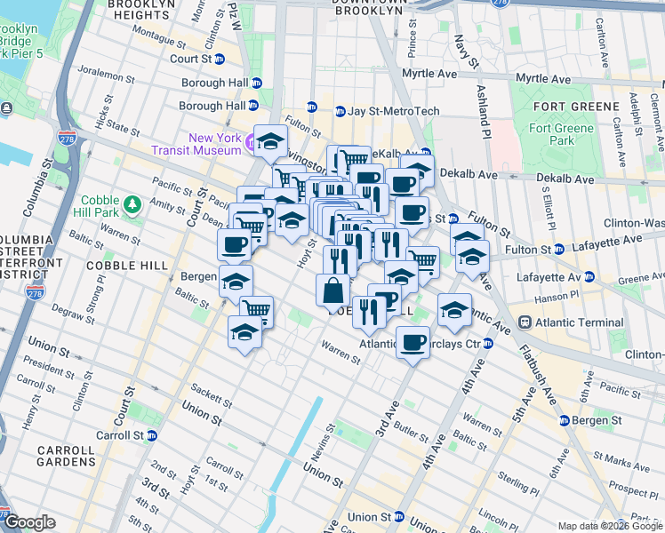 map of restaurants, bars, coffee shops, grocery stores, and more near 191 Dean Street in Brooklyn