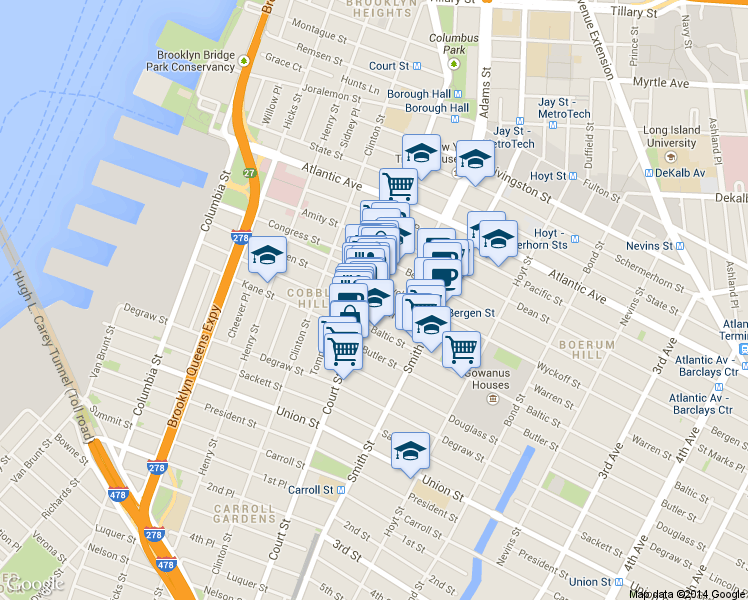 map of restaurants, bars, coffee shops, grocery stores, and more near in Brooklyn