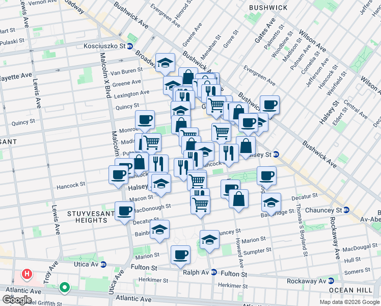 map of restaurants, bars, coffee shops, grocery stores, and more near in Brooklyn