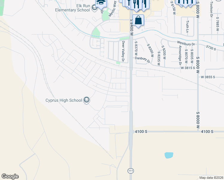 map of restaurants, bars, coffee shops, grocery stores, and more near 8513 West Bowie Drive in Magna