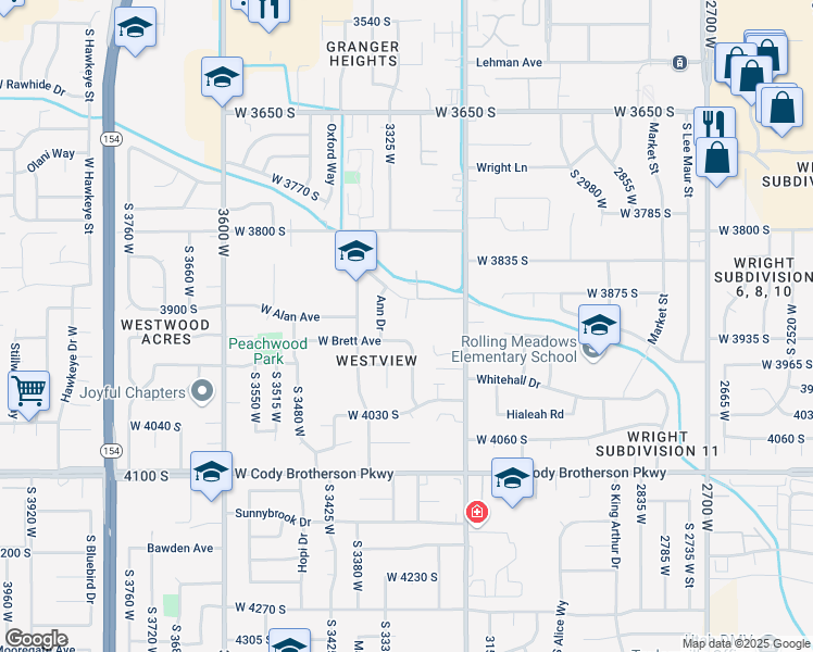 map of restaurants, bars, coffee shops, grocery stores, and more near 3917 David Place in West Valley City