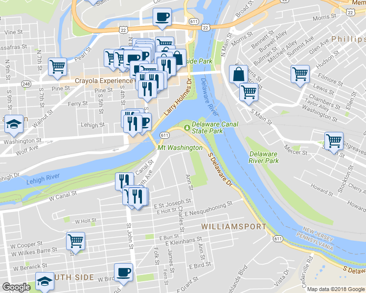 map of restaurants, bars, coffee shops, grocery stores, and more near 302 Lachenour Avenue in Easton