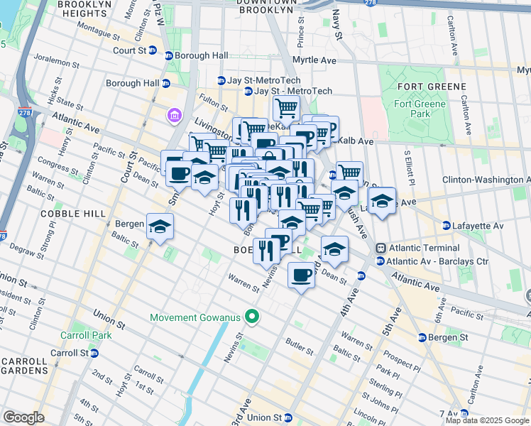 map of restaurants, bars, coffee shops, grocery stores, and more near 415 Pacific Street in Brooklyn