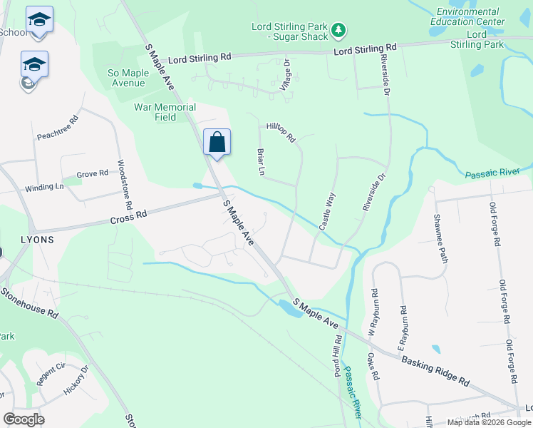 map of restaurants, bars, coffee shops, grocery stores, and more near 430 South Maple Avenue in Basking Ridge