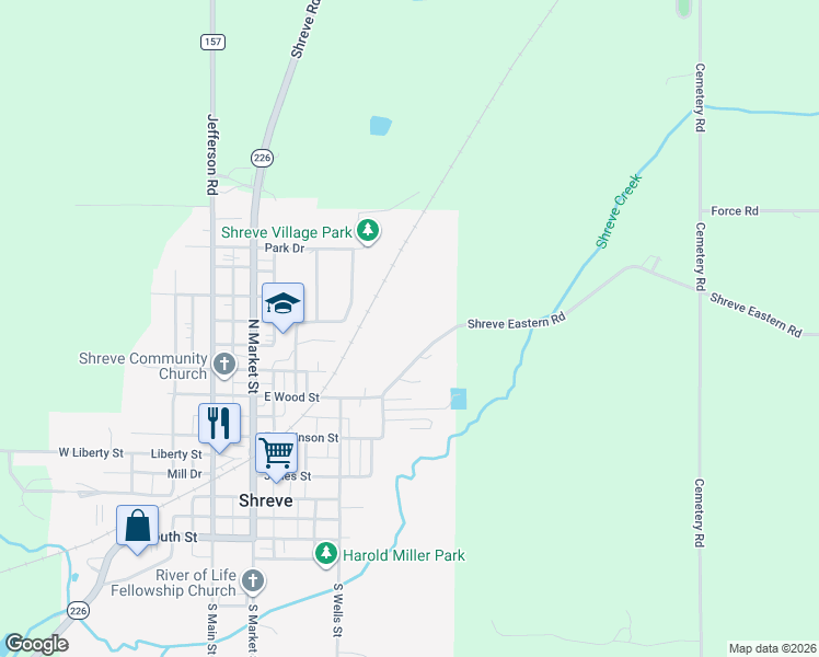 map of restaurants, bars, coffee shops, grocery stores, and more near 463 East Wood Street in Shreve